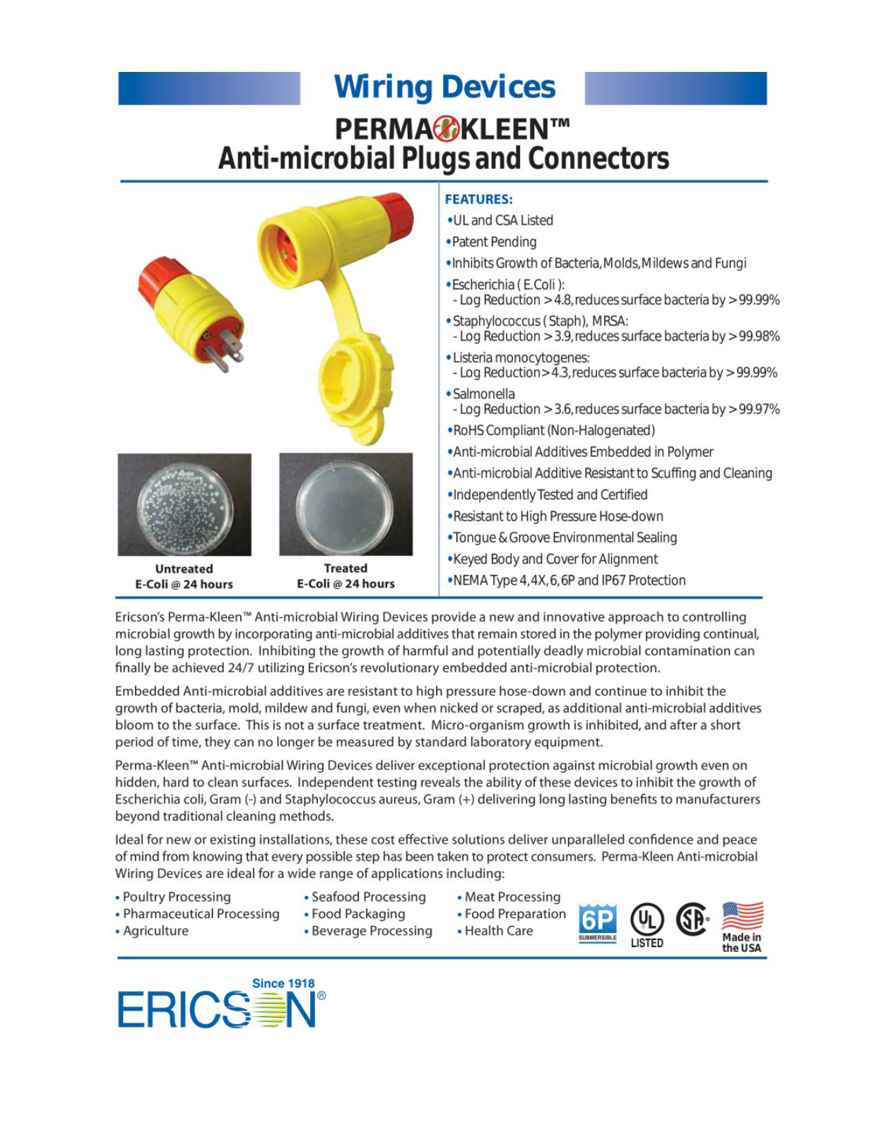 Ericson Anti-microbal Plugs and Connectors Catalog Page