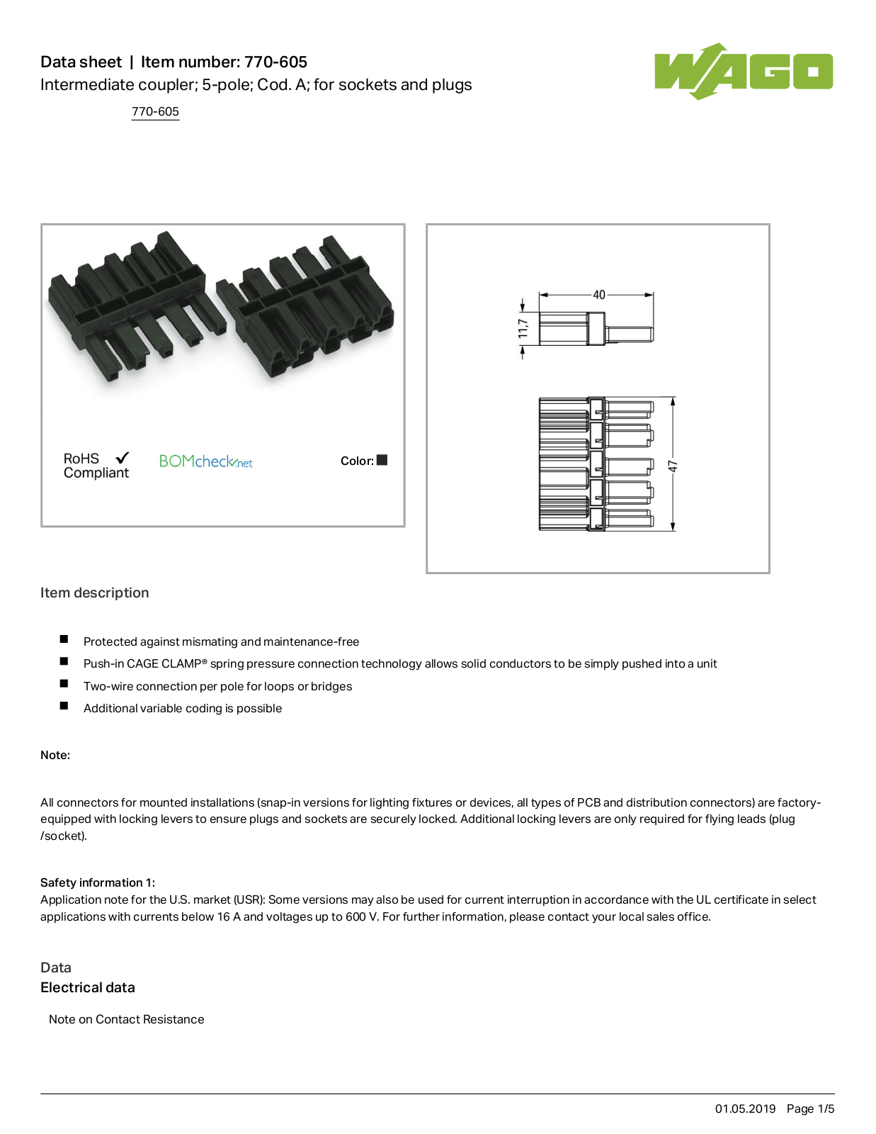 Wago 770-605 Data Sheet