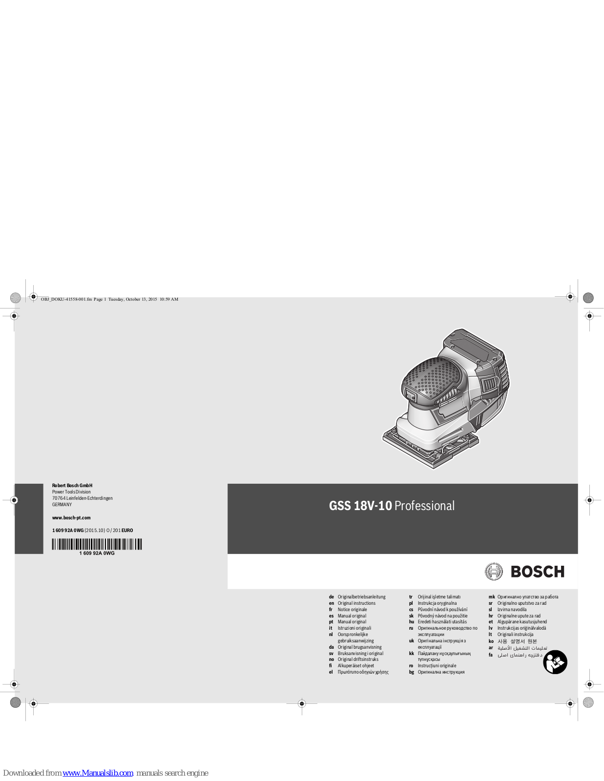 Bosch GSS 18V-10 Professional Original Instructions Manual