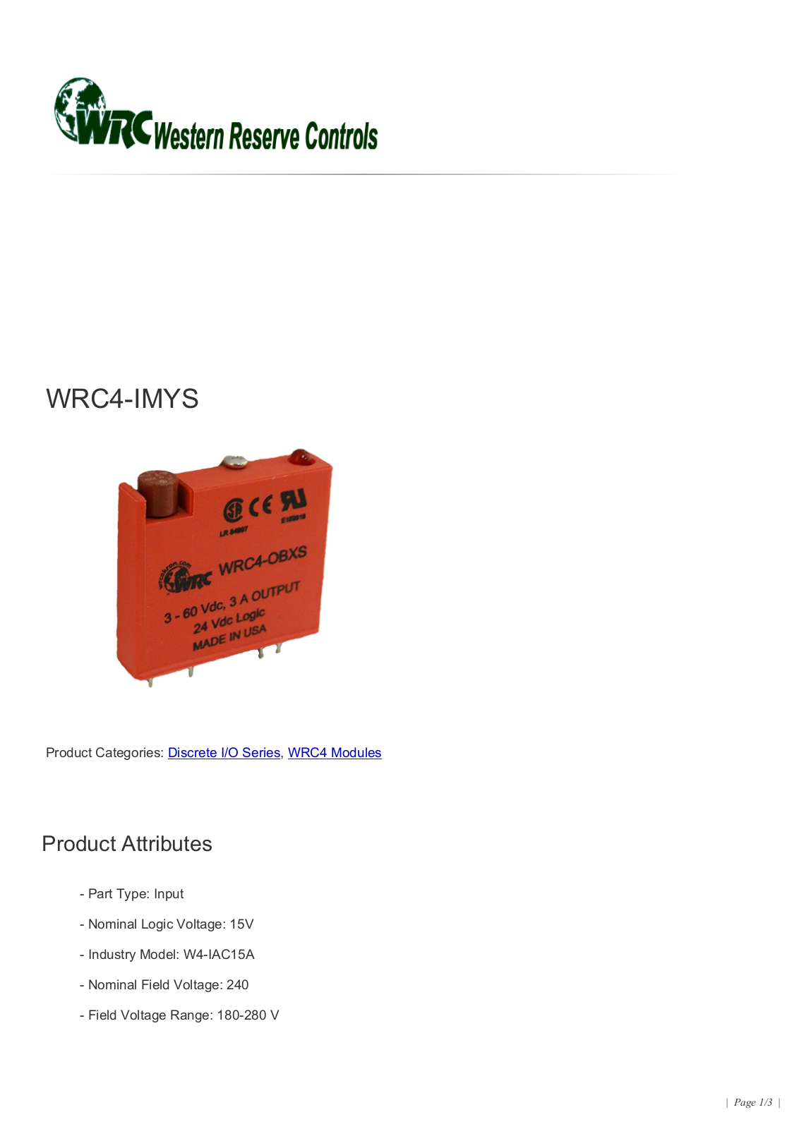 Western Reserve Controls WRC4-IMYS Data Sheet