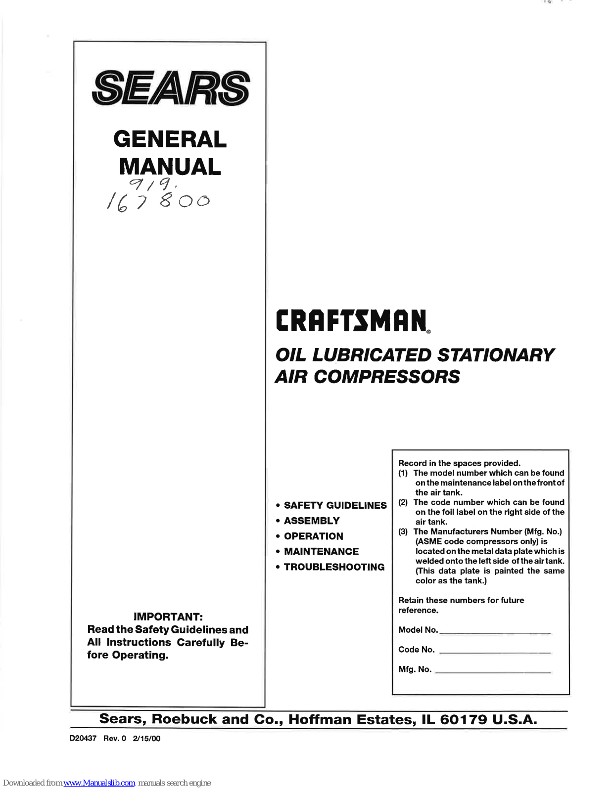 Sears Craftsman 919.167800 General Manual