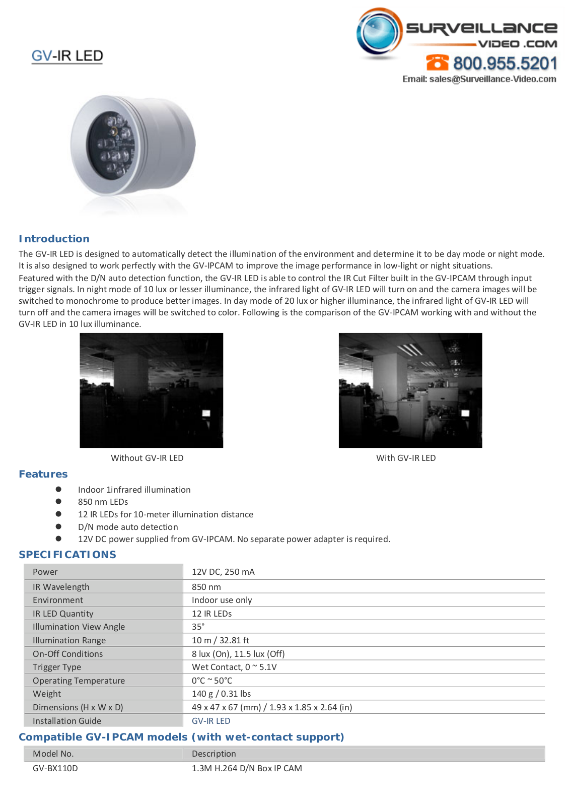 Geovision GV‐IR LED i Specsheet