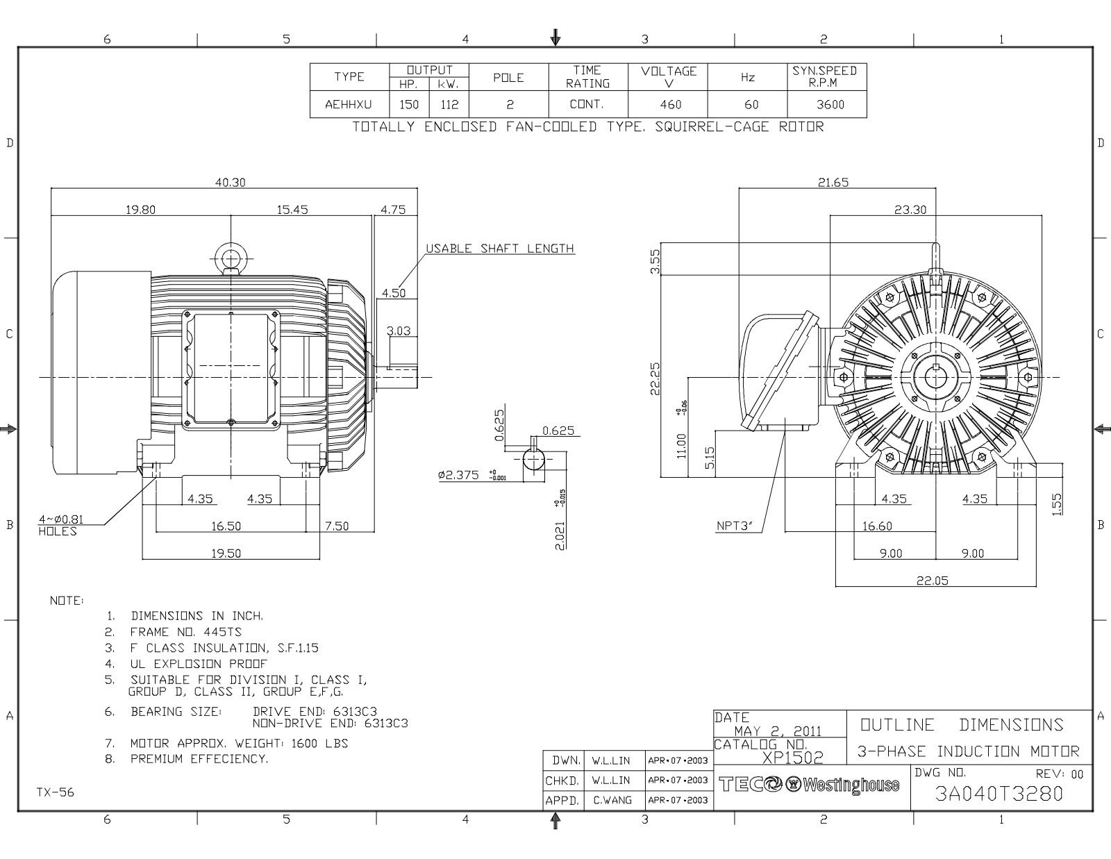 Teco XP1502 Reference Drawing