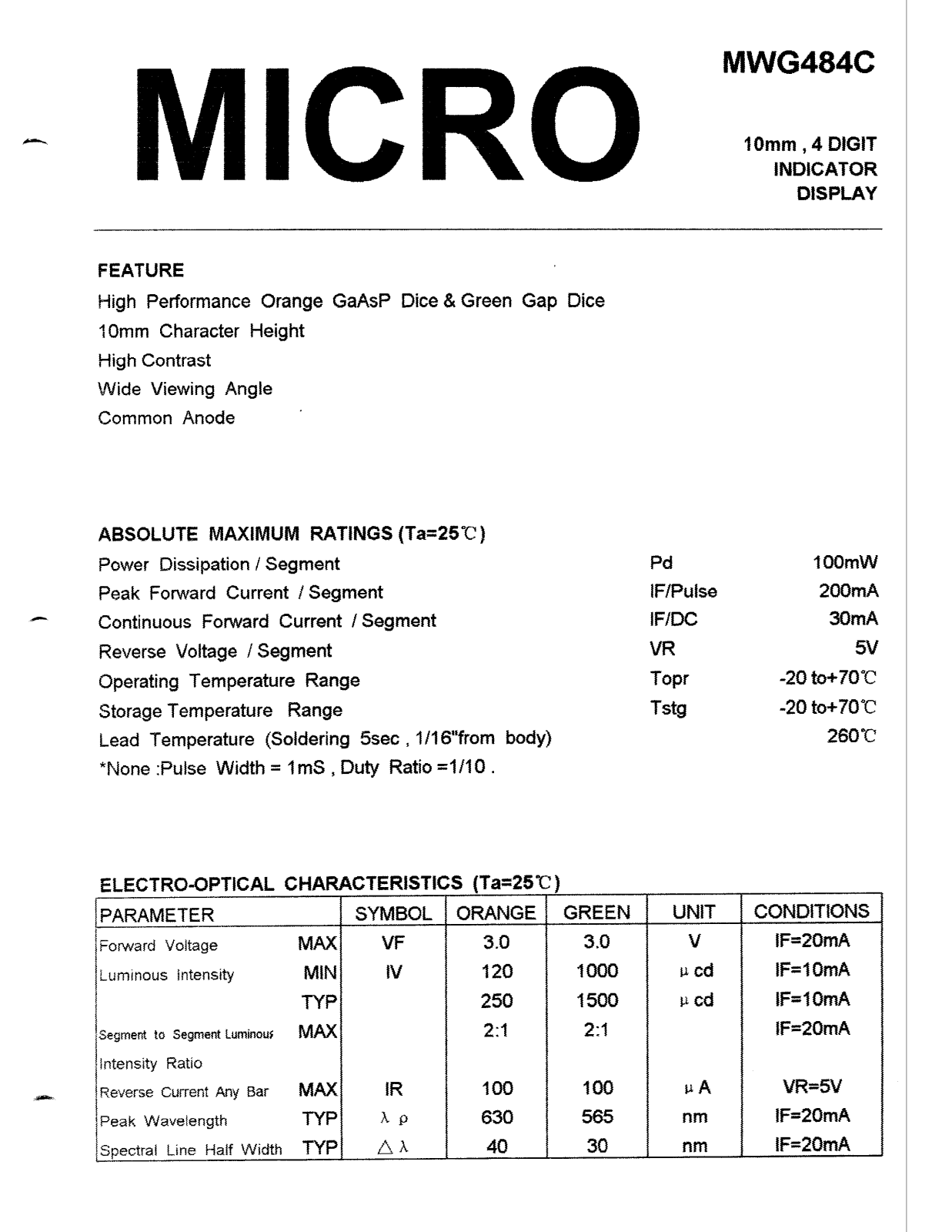 MICRO MWG484C Datasheet