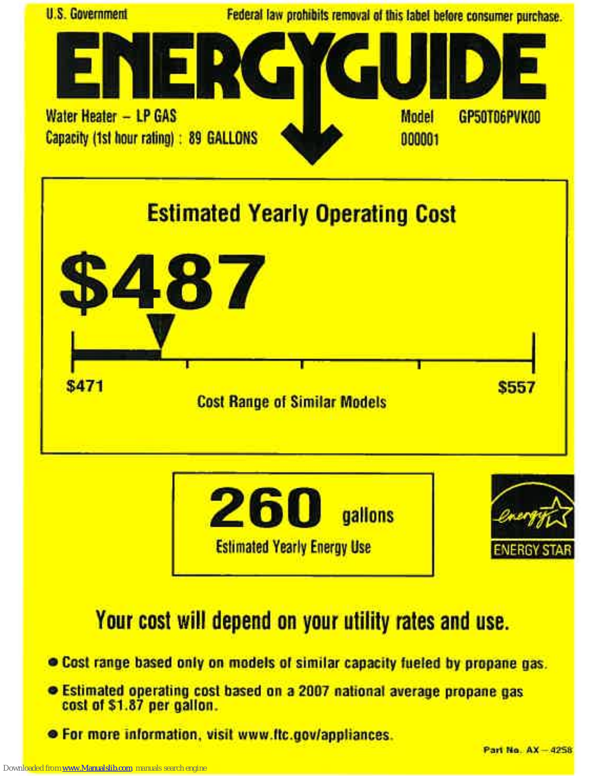 GE GP50T06PVK, GP50T06PVK00 Energy Manual