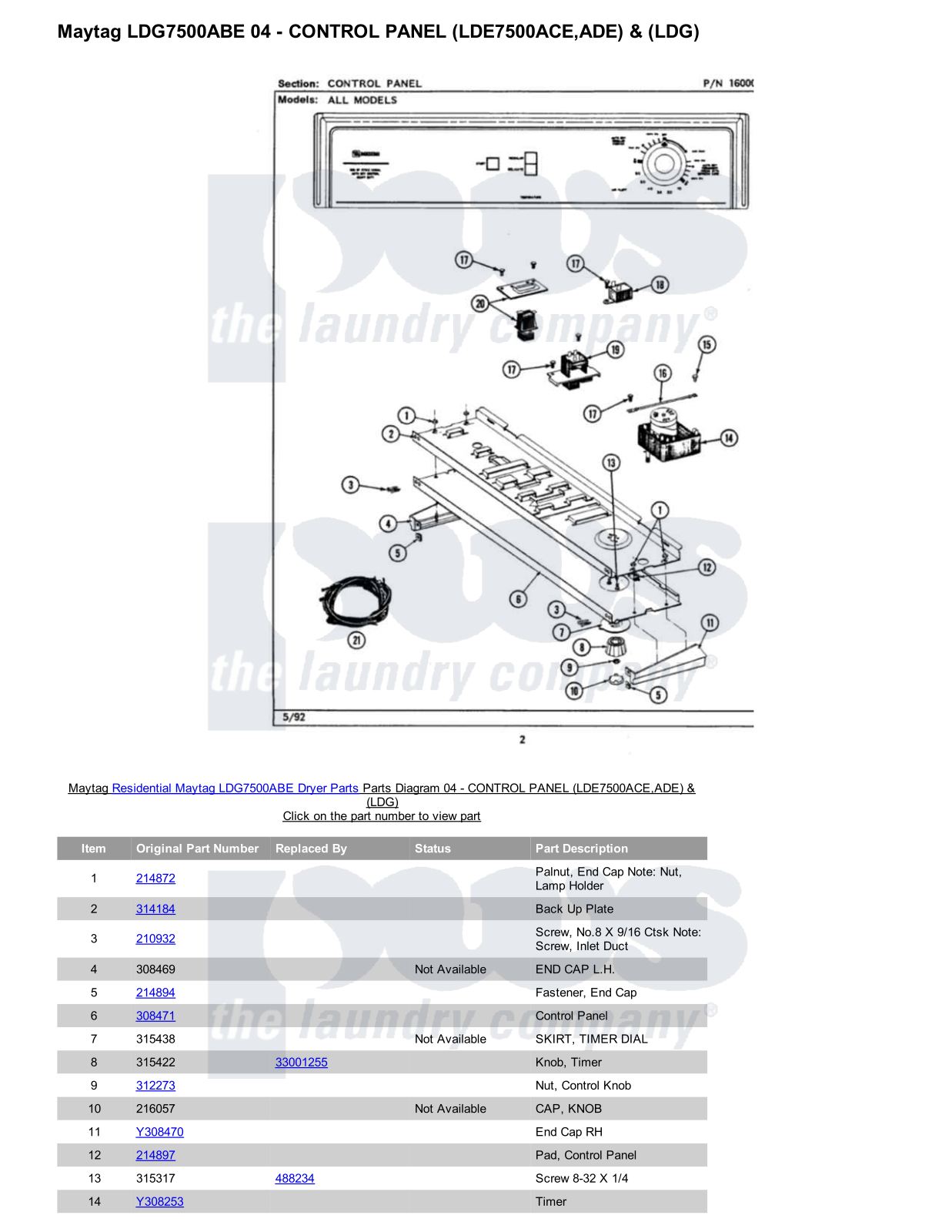 Maytag LDG7500ABE Parts Diagram