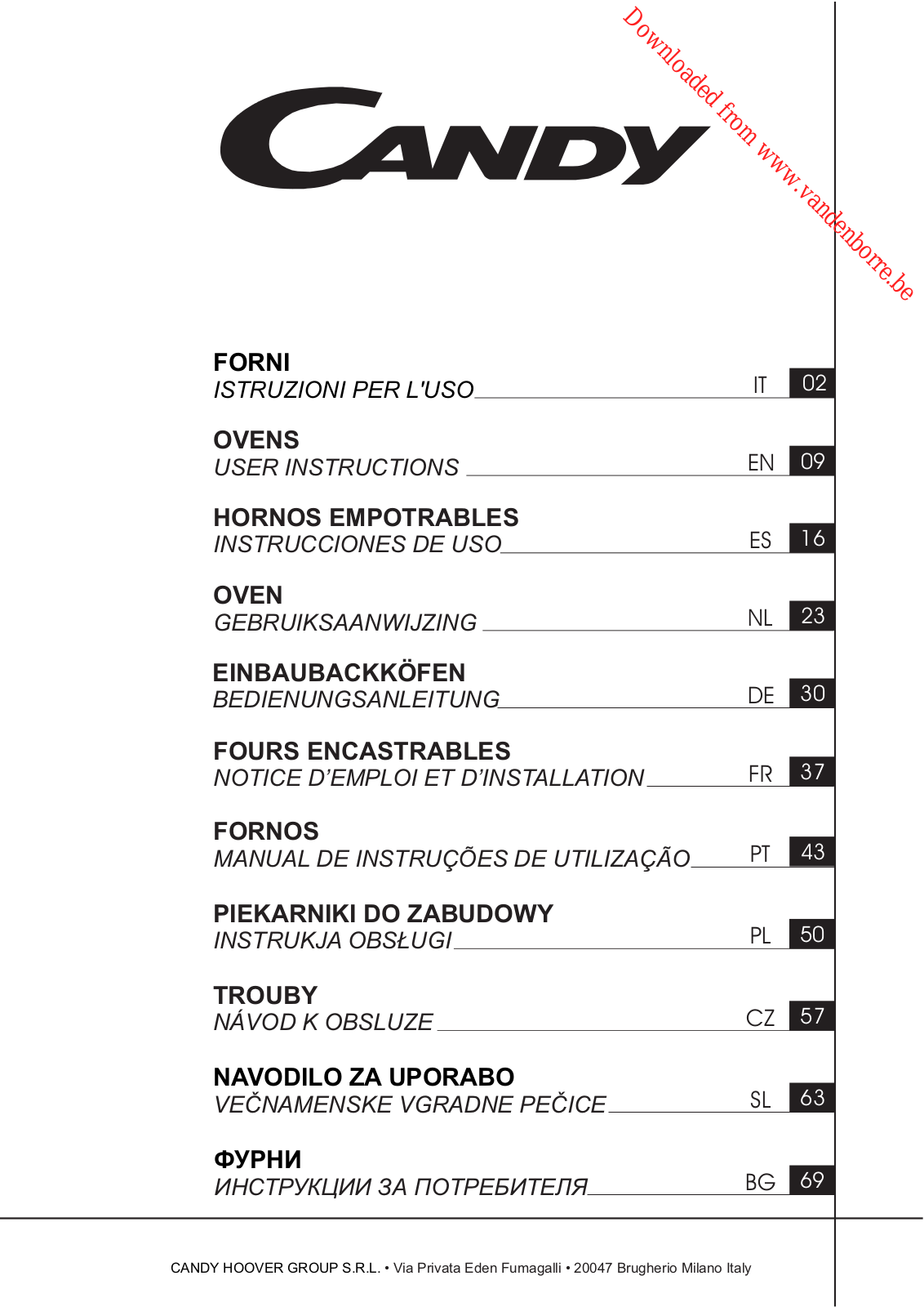 CANDY FCP502X-E User Manual