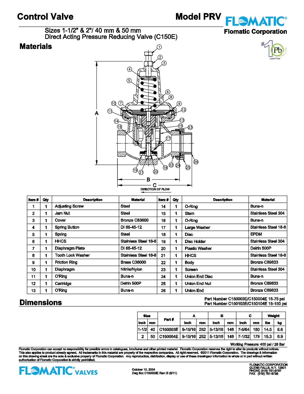 Flomatic PRV Parts List