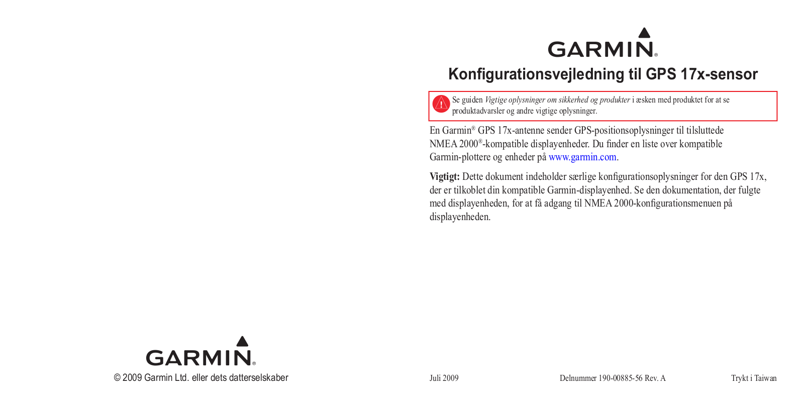 Garmin GPS 17x NMEA 2000 Quick Start Guide