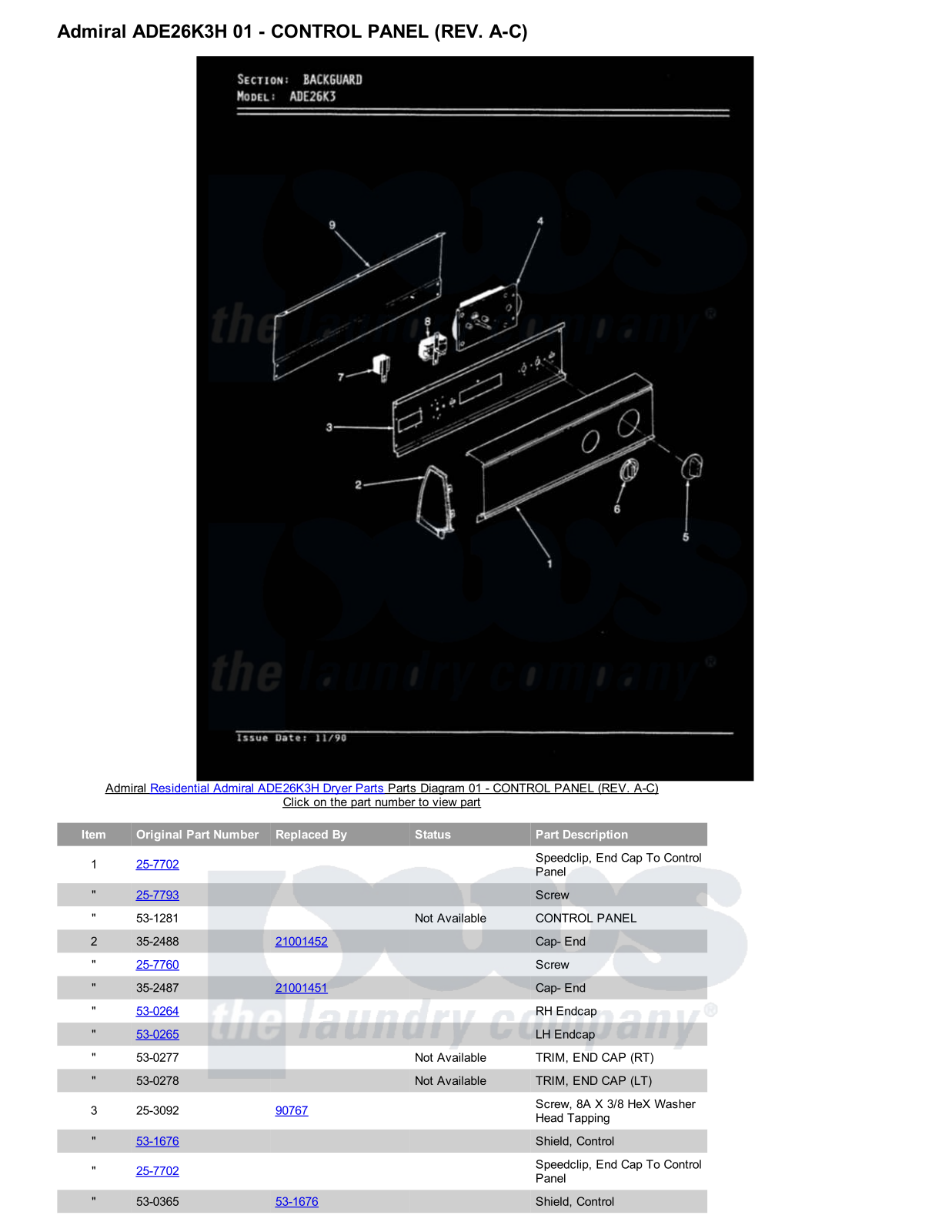 Admiral ADE26K3H Parts Diagram