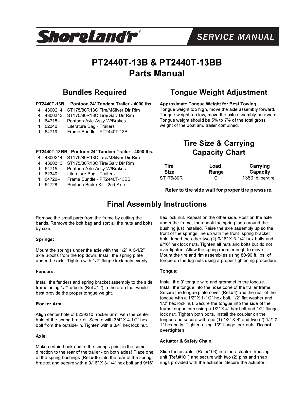 ShoreLand'r PT2440TBB-13 User Manual