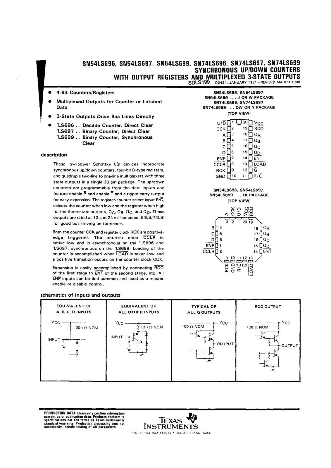 Texas Instruments SN54LS697J, SN74LS697DW, SN74LS697N, SN74LS699DW, SN74LS699N Datasheet