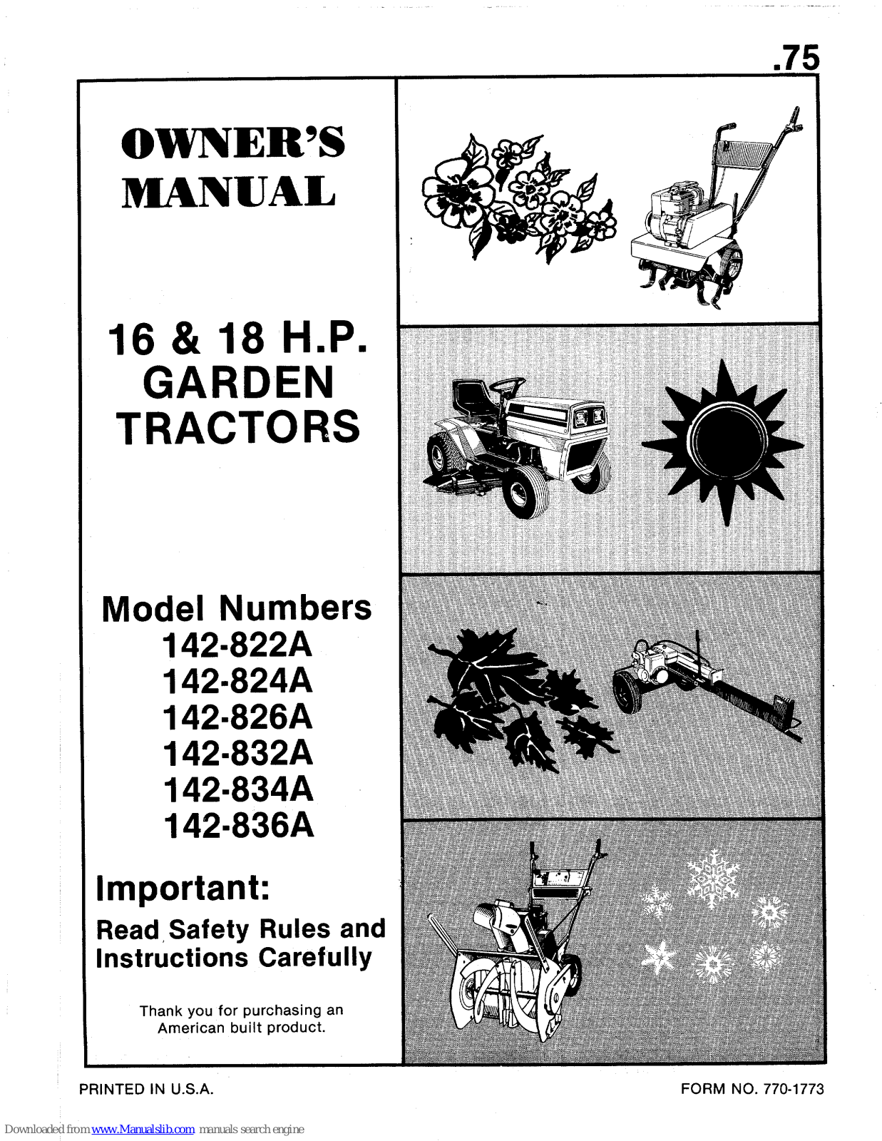 MTD 142-834A, 142-824A, 142-826A, 142-832A, 142-836A Owner's Manual