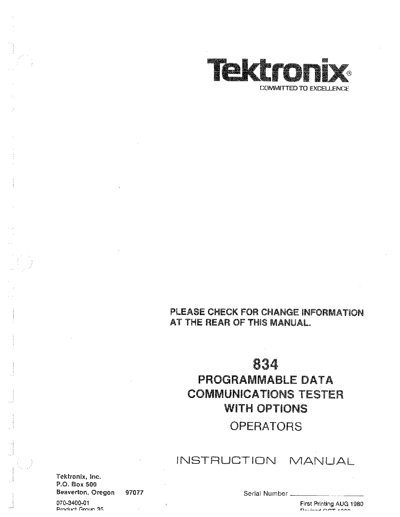Tektronix 834 User Manual
