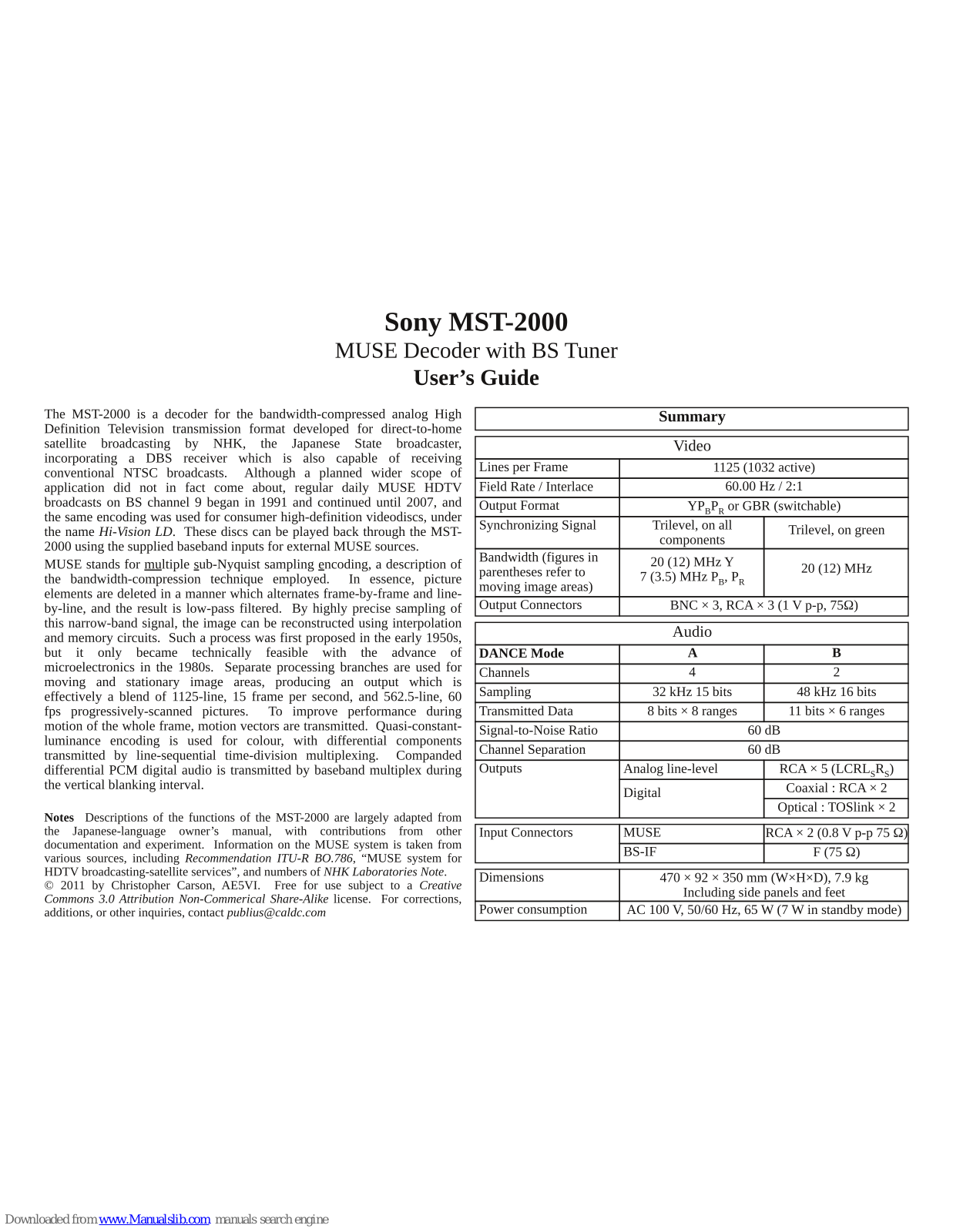 Sony MST-2000 User Manual