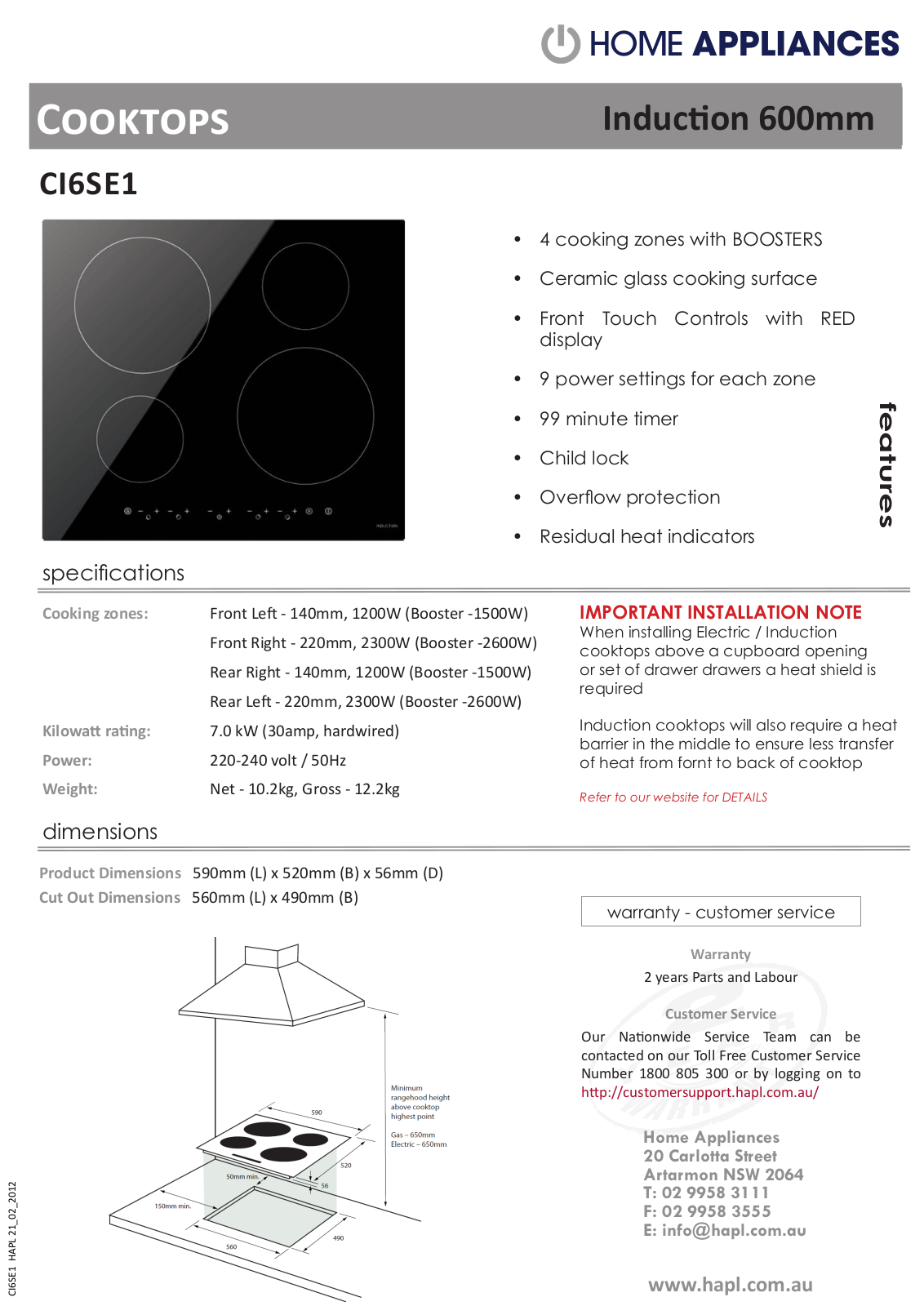 Arc CI6SE1 Technical Specifications