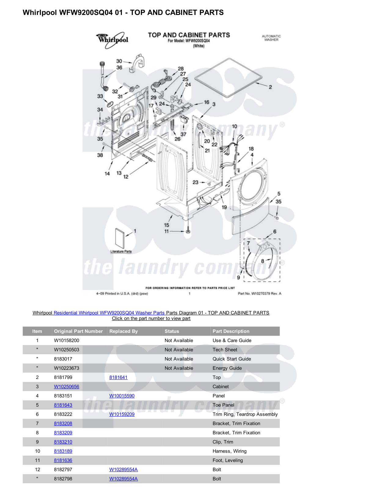 Whirlpool WFW9200SQ04 Parts Diagram