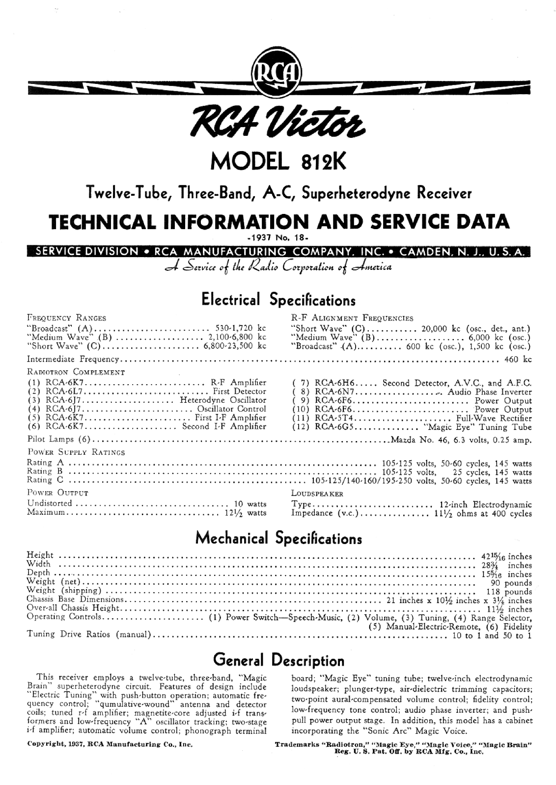 RCA 812-K Owners manual