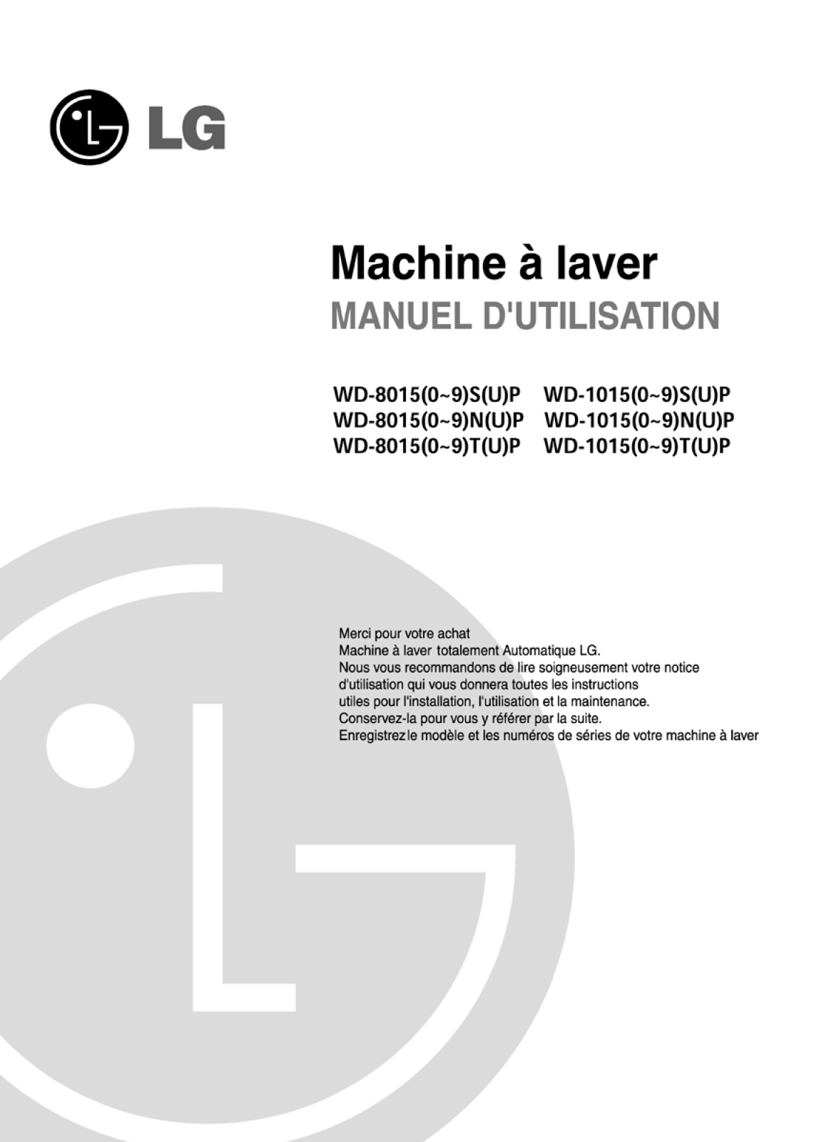 LG WD10152TUP User Manual