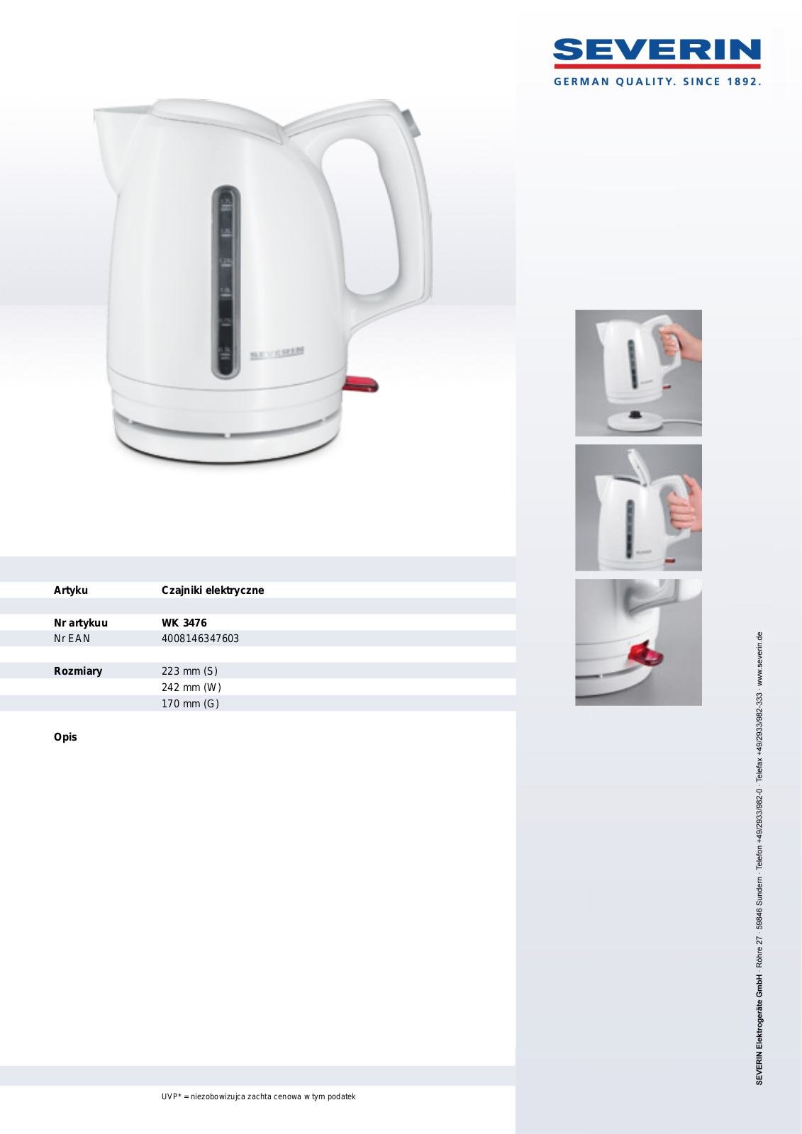 Severin WK 3476 User Manual