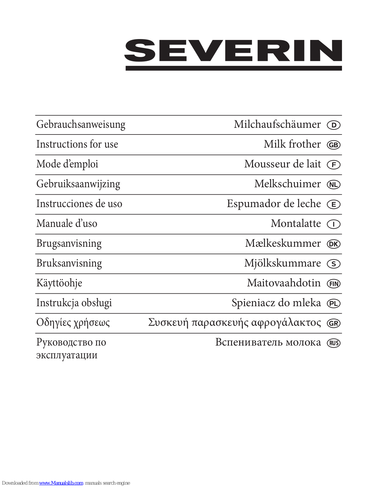 SEVERIN Milk frother,MILK FROTHER Instructions For Use Manual