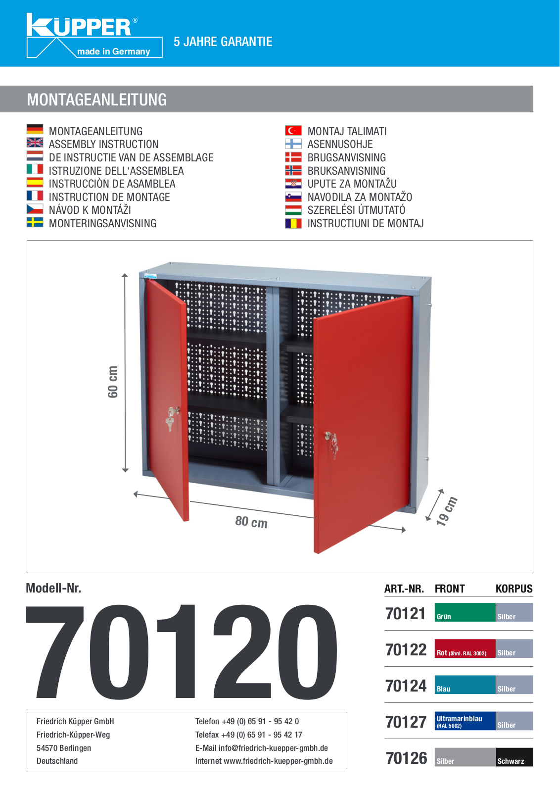 Küpper 70120, 70127, 70121, 70122, 70124 User guide