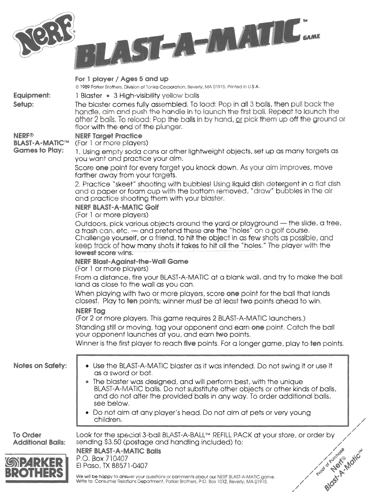 HASBRO Nerf Blast A Matic User Manual