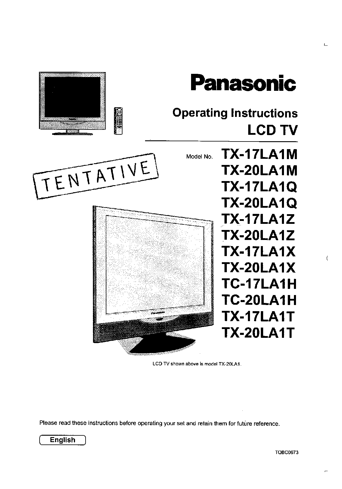 Panasonic TC-17LA1H, TC-20LA1H, TX-1 7LA1Q, TX-1 7LA1X, TX-17LA1M User Manual