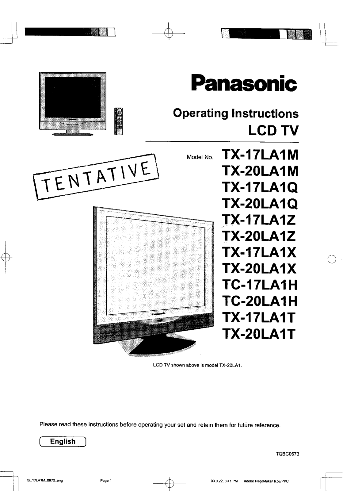 Panasonic TC-17LA1H, TC-20LA1H, TX-1 7LA1Q, TX-1 7LA1X, TX-17LA1M User Manual