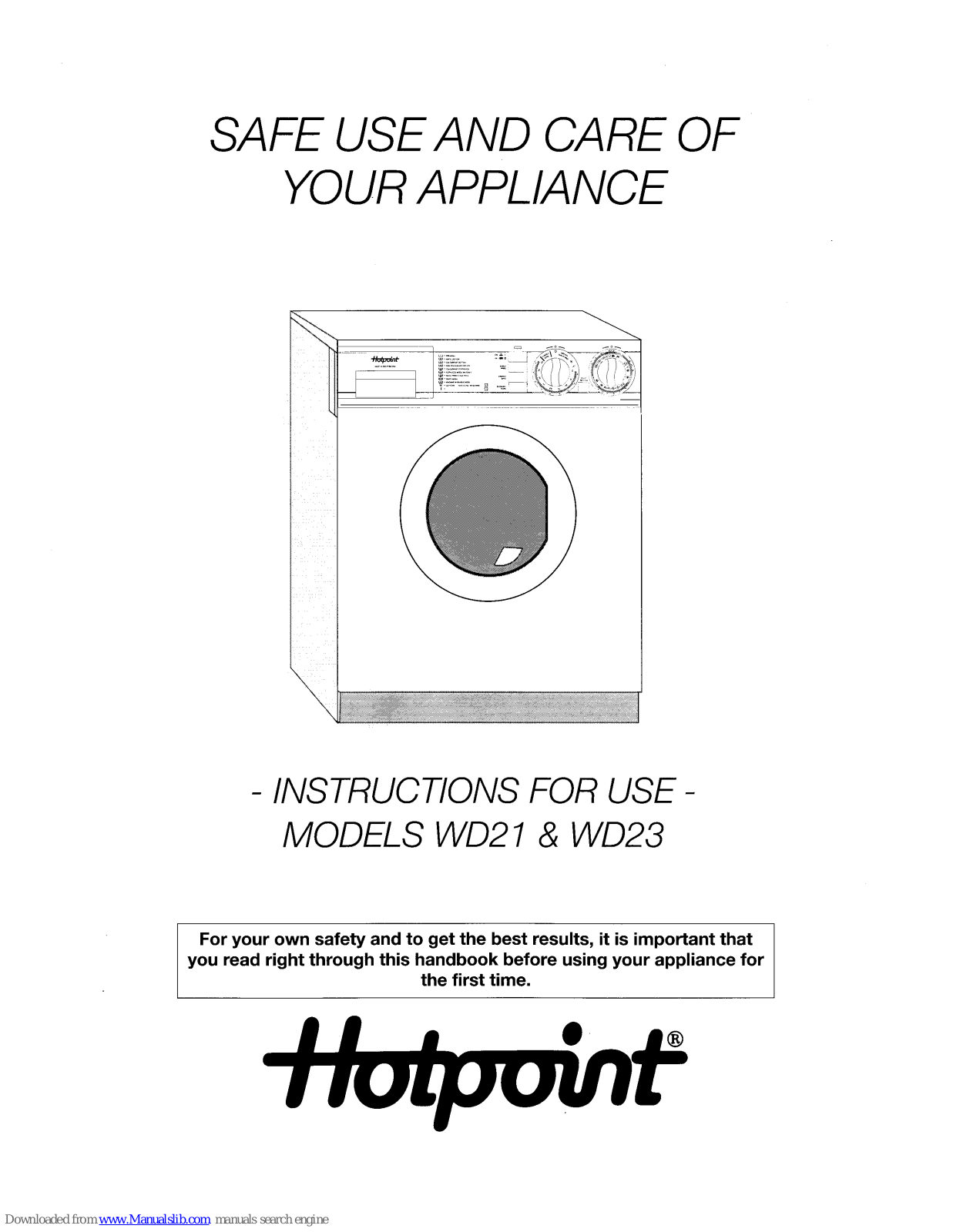 Hotpoint WD23 Instructions For Use Manual