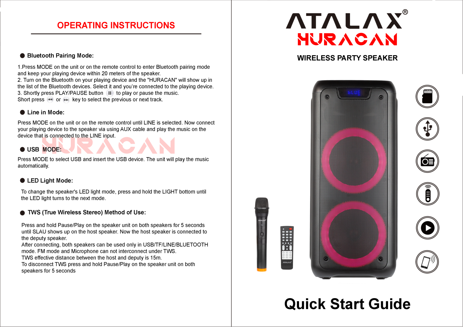 Atalax Huracan QUICK START GUIDE - ManualMachine.com