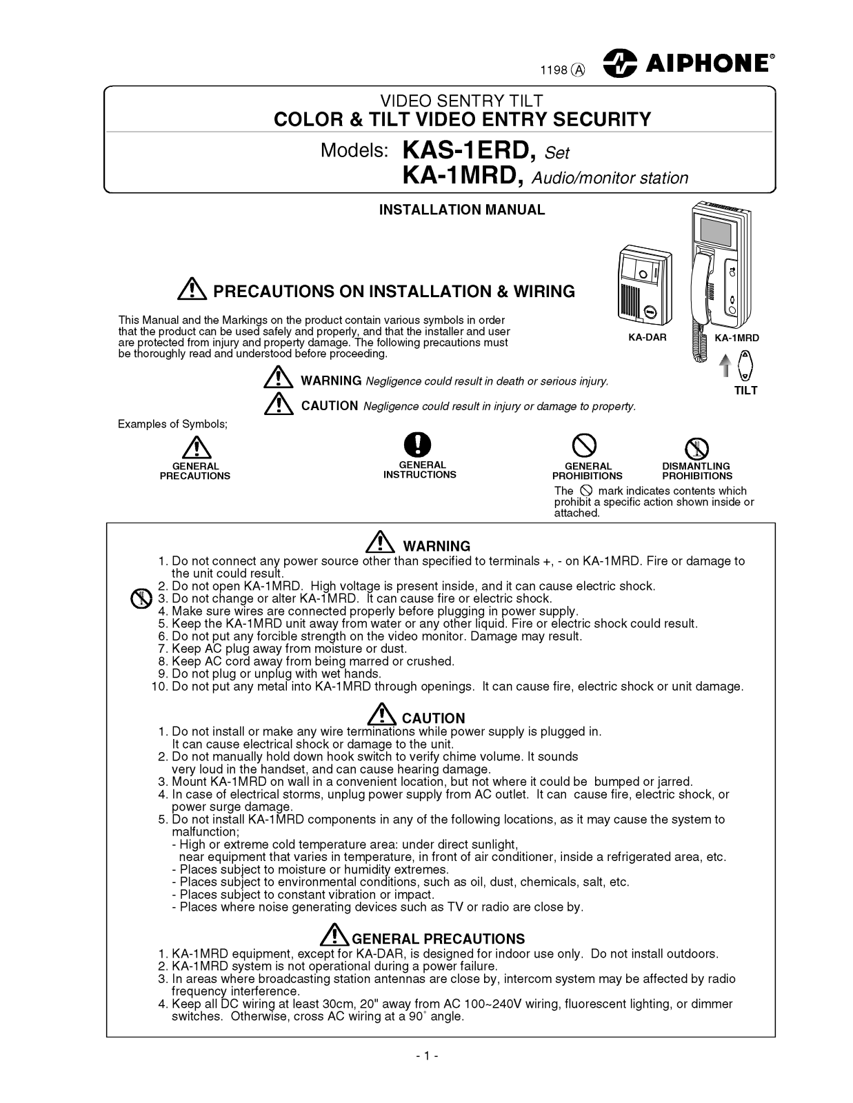 Aiphone KAS-1ERD, KA-1MRD User Manual