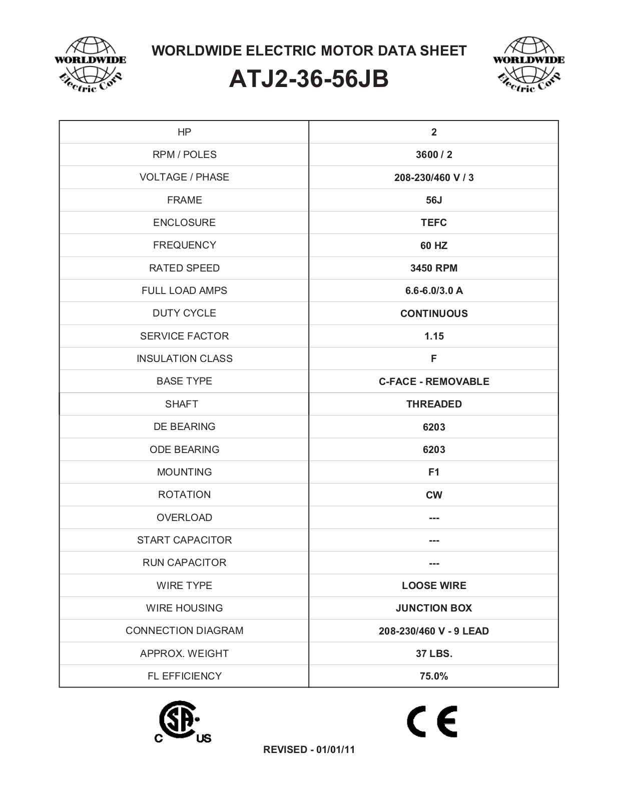 Worldwide Electric Corporation ATJ2-36-56JB Data Sheet