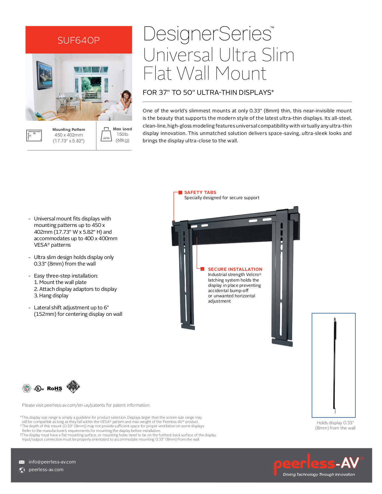 Peerless-AV SUF640P-CUS762, SUF640P-M Specsheet