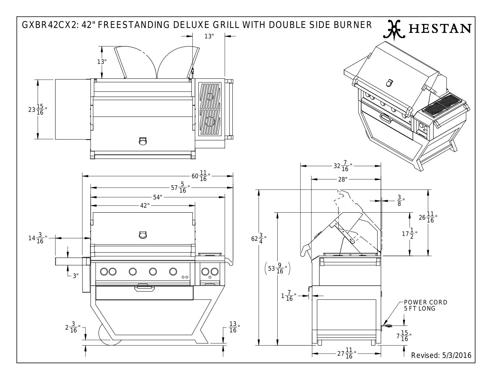 Hestan GXBR42CX2-NG, GXBR42CX2-LP Dimensions Guide