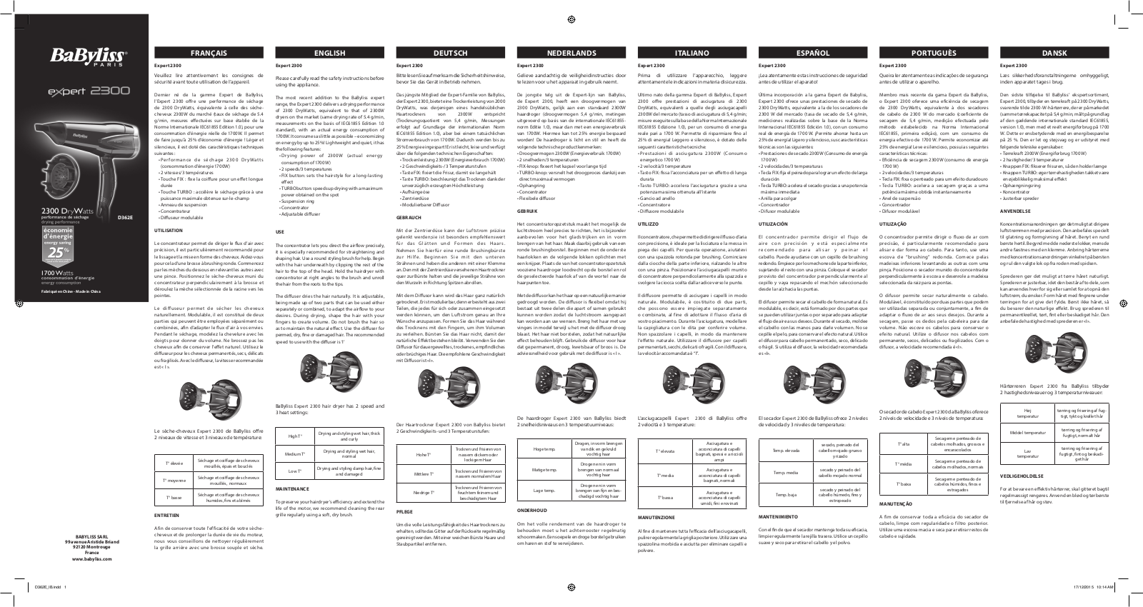 Babyliss D362E User Manual