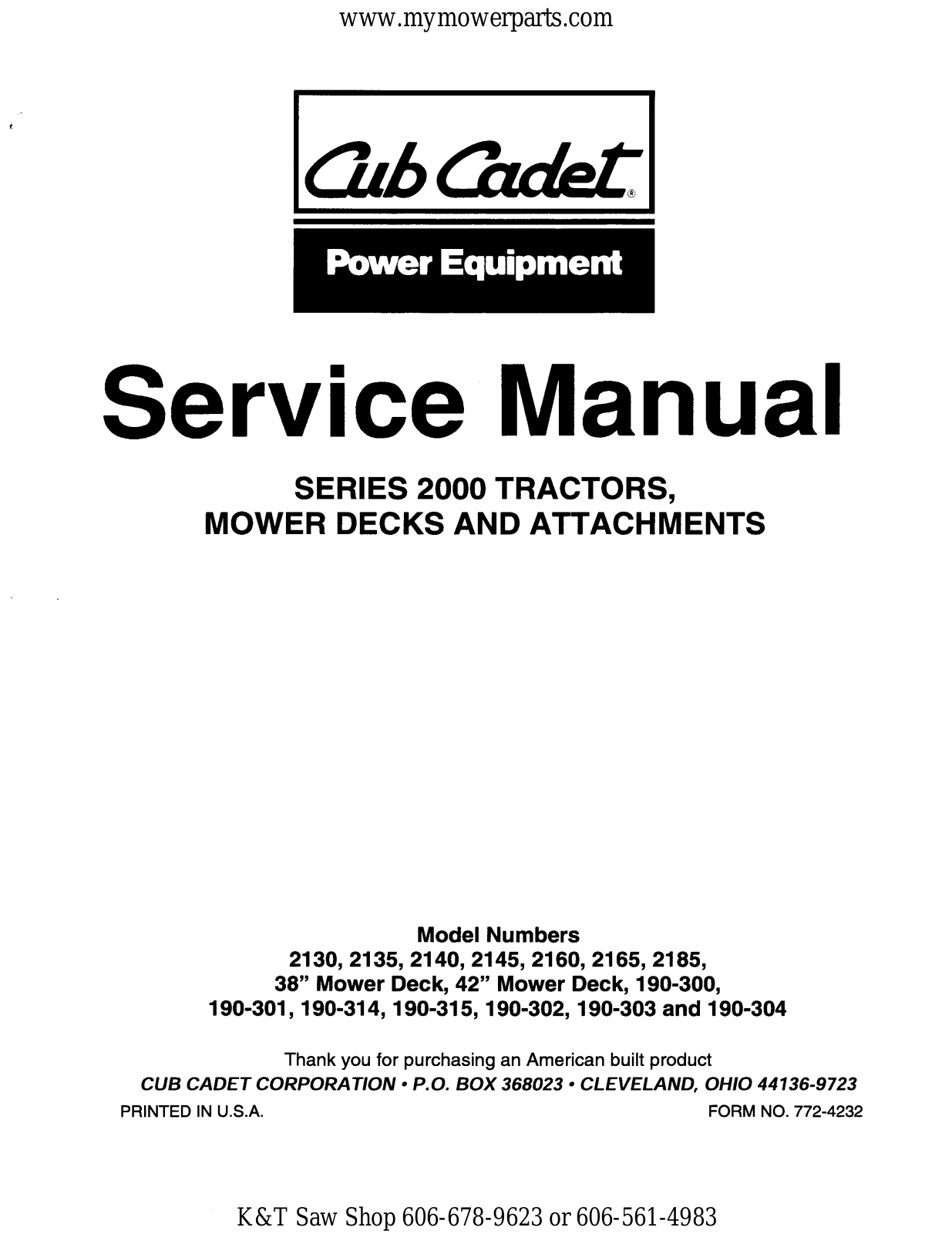 Cub Cadet 2130, 2160, 2135, 2145, 2140 Service Manual