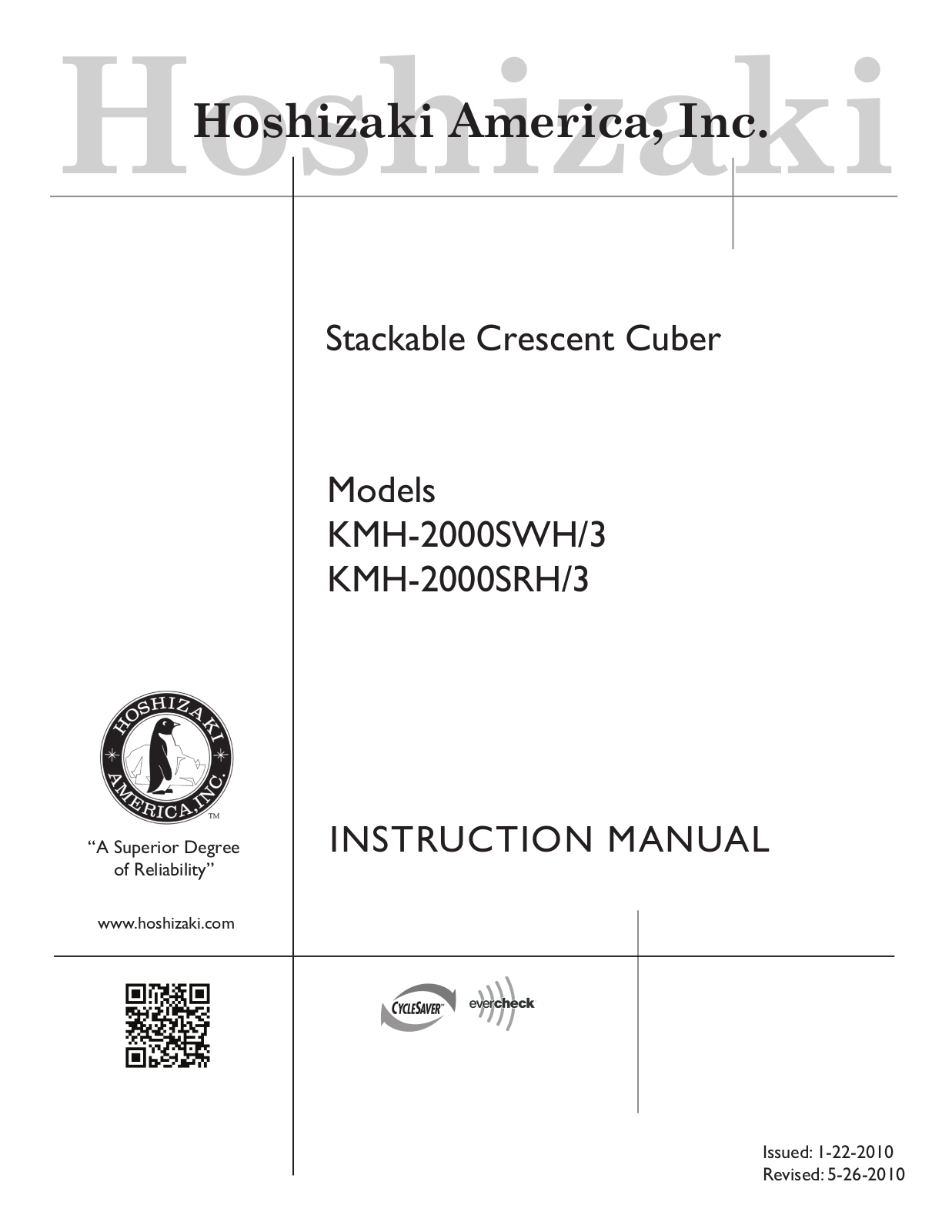 Hoshizaki KM2100SRH3, KM2100SWH3 Instructions