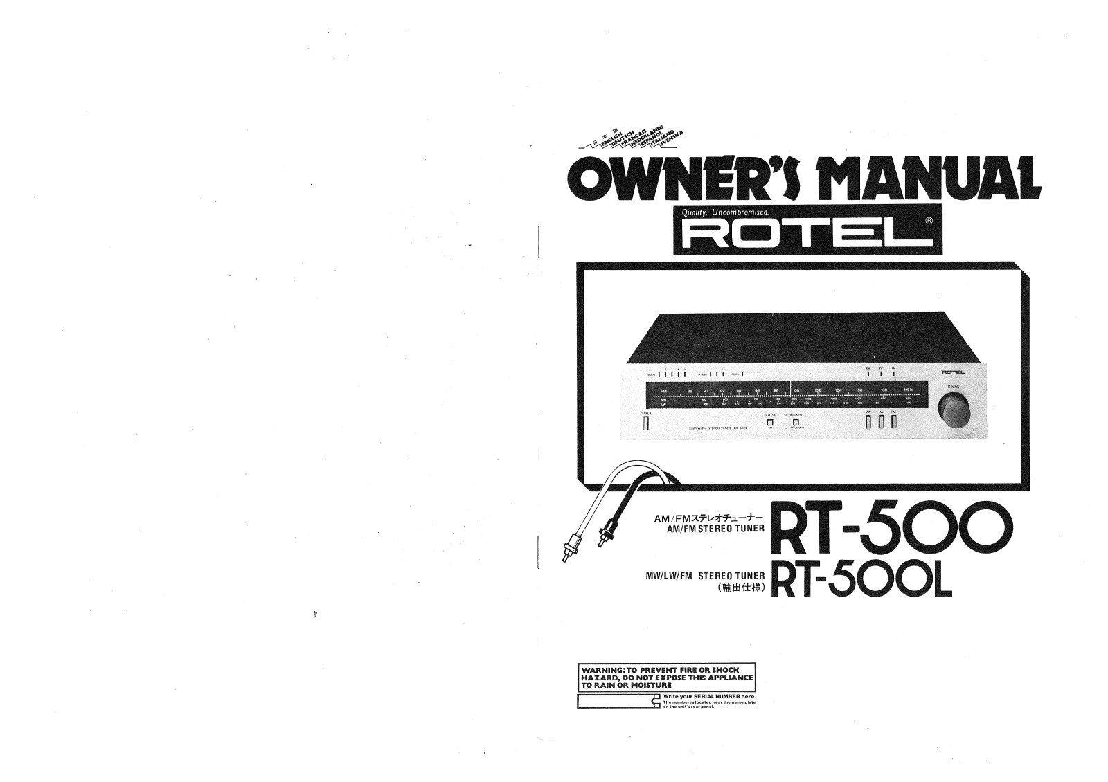 Rotel RT-500L, RT-500 User Manual