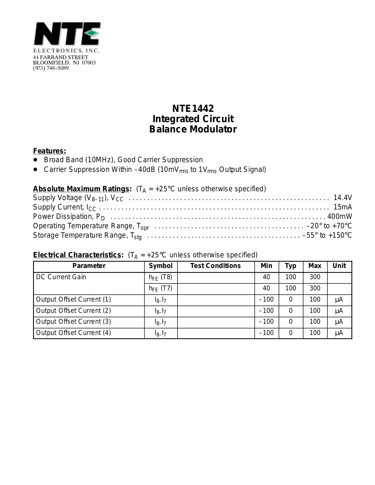 Datasheet NTE1442 Datasheet (NTE) - ManualMachine.com