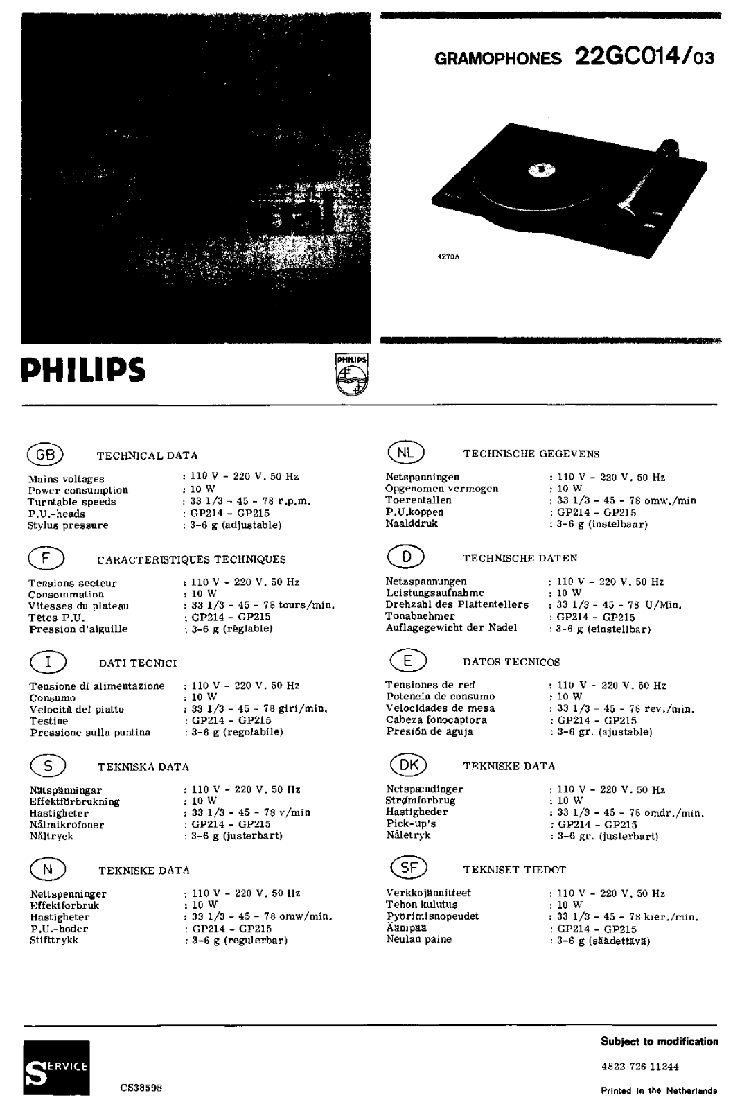 Philips 22-GC-014 Service Manual