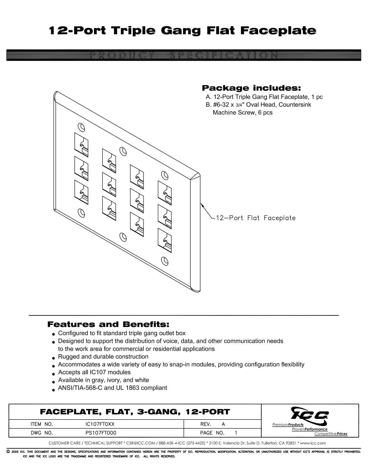 ICC IC107FT0GY, IC107FT0IV, IC107FT0WH Specsheet