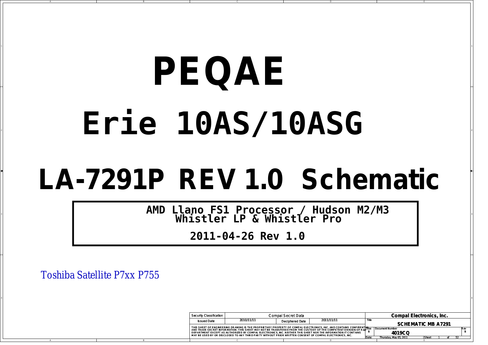 Toshiba Satellite P755D AMD, Compal LA-7291P Schematic