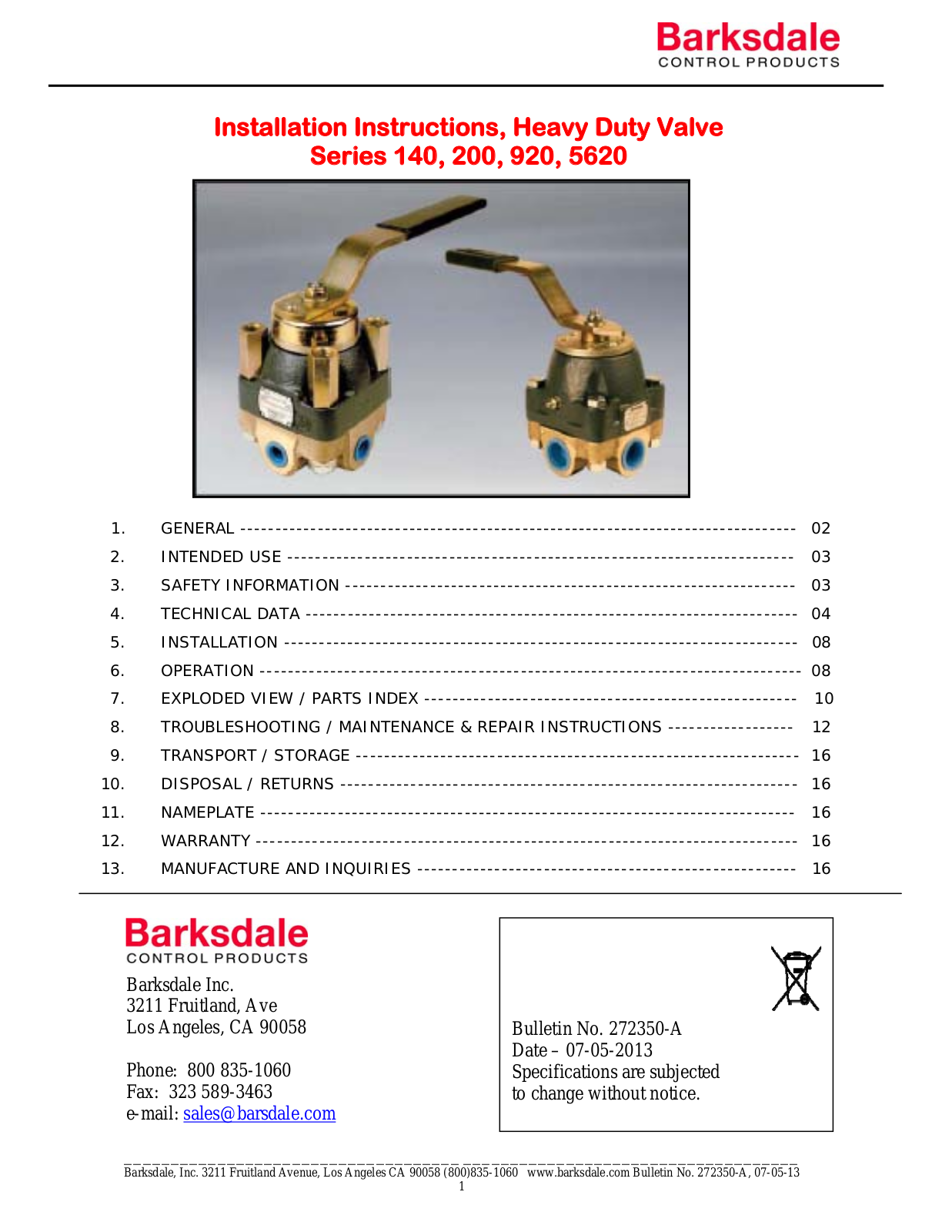 Barksdale 5620 User Manual