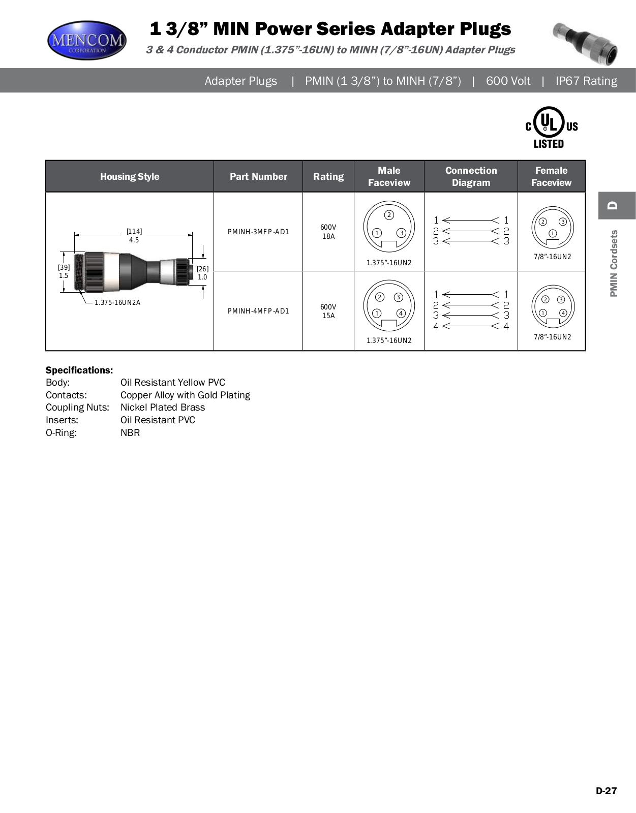 Mencom 1 3/8” MIN Power Series Adapter Plugs Catalog Page