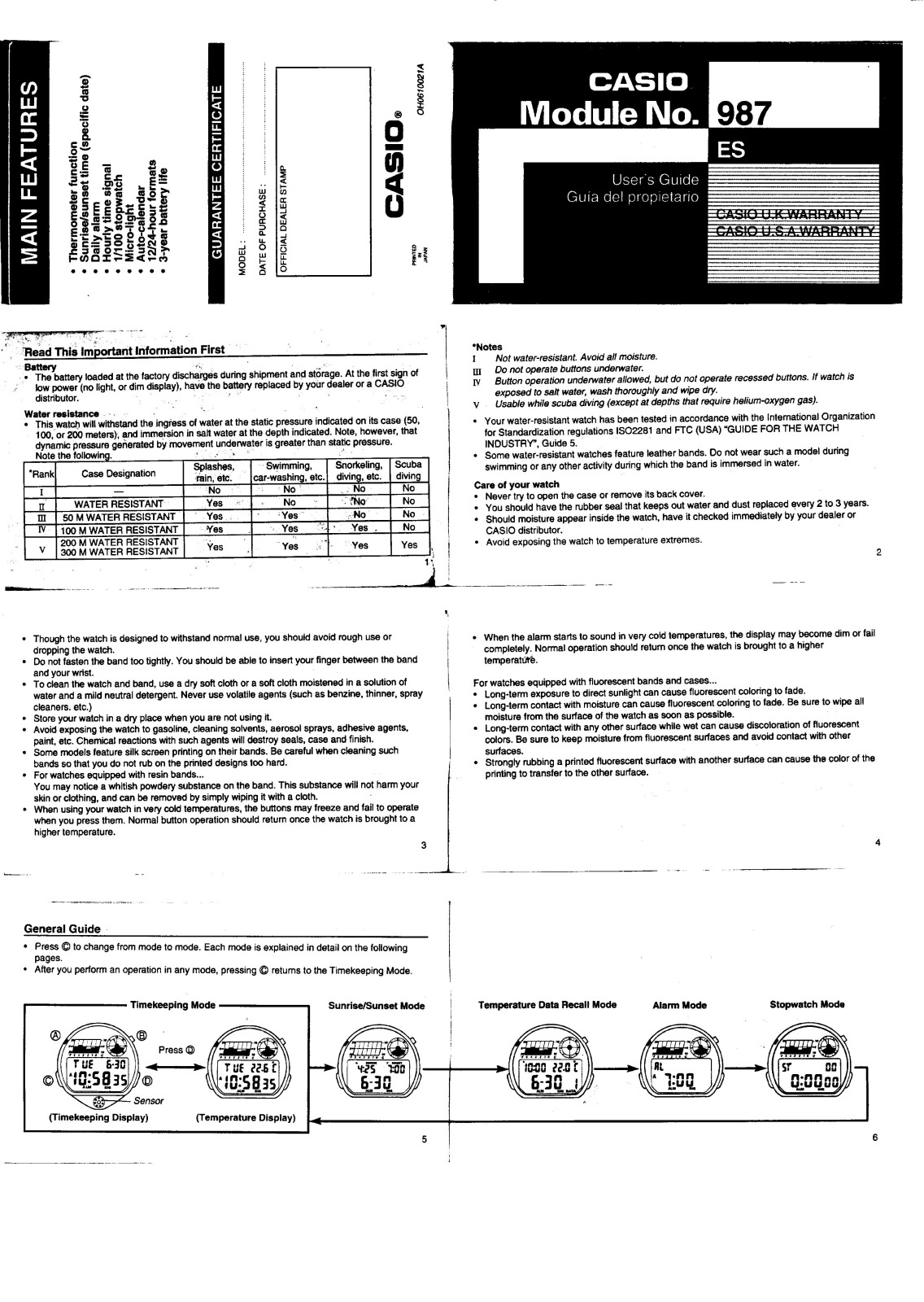 Casio QW-987 User Manual