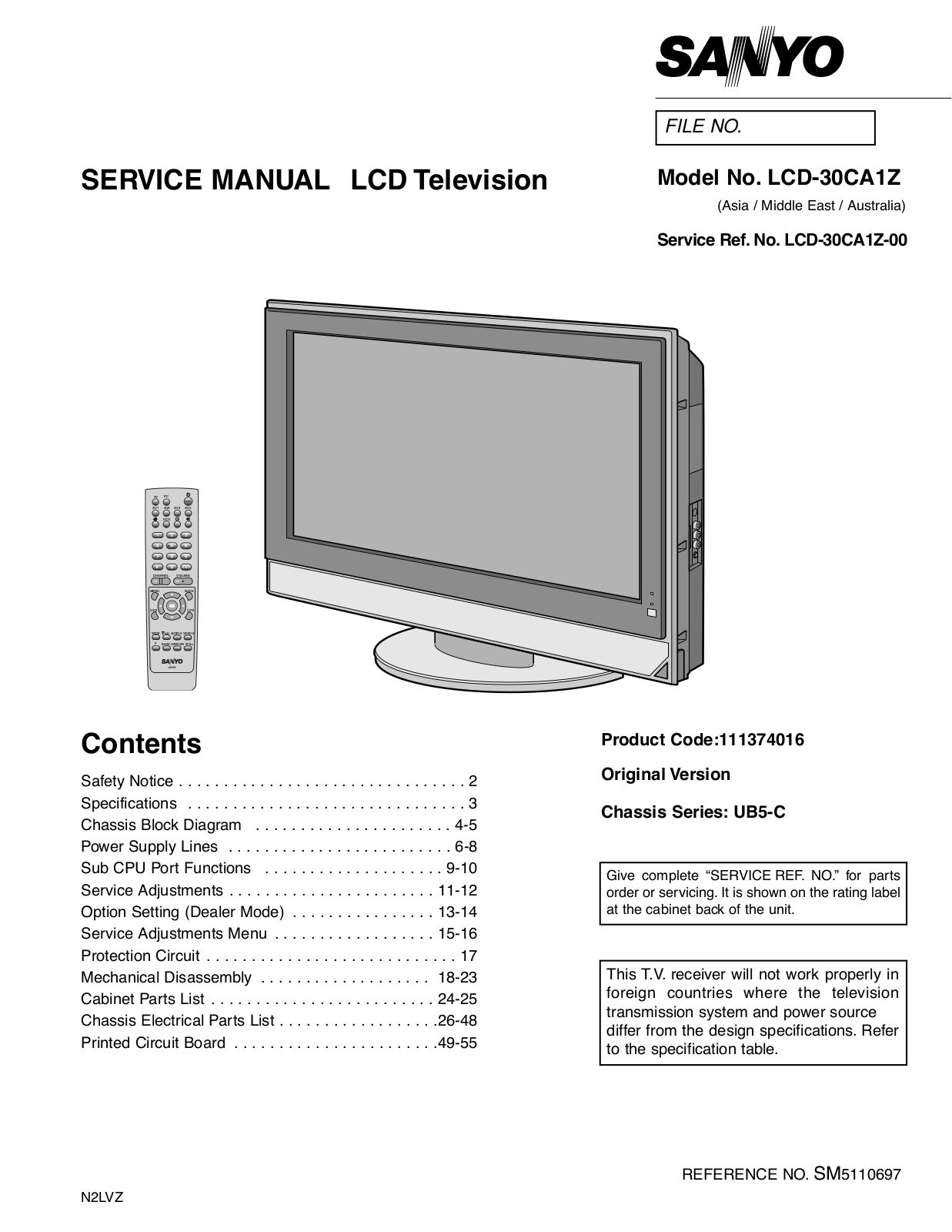 Sanyo 30CA1Z, LCD-27CA1, LCD-30CA1Z Schematic