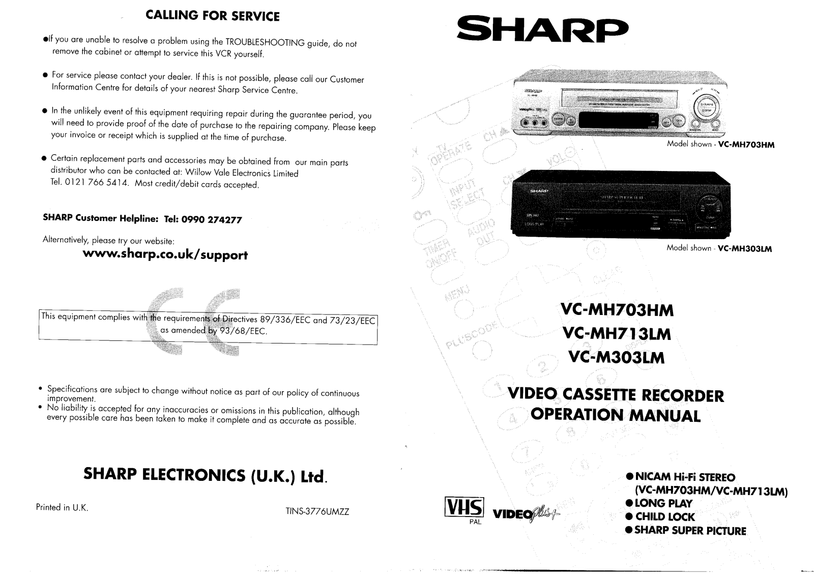 Sharp VCM303, VCMH703 User Manual