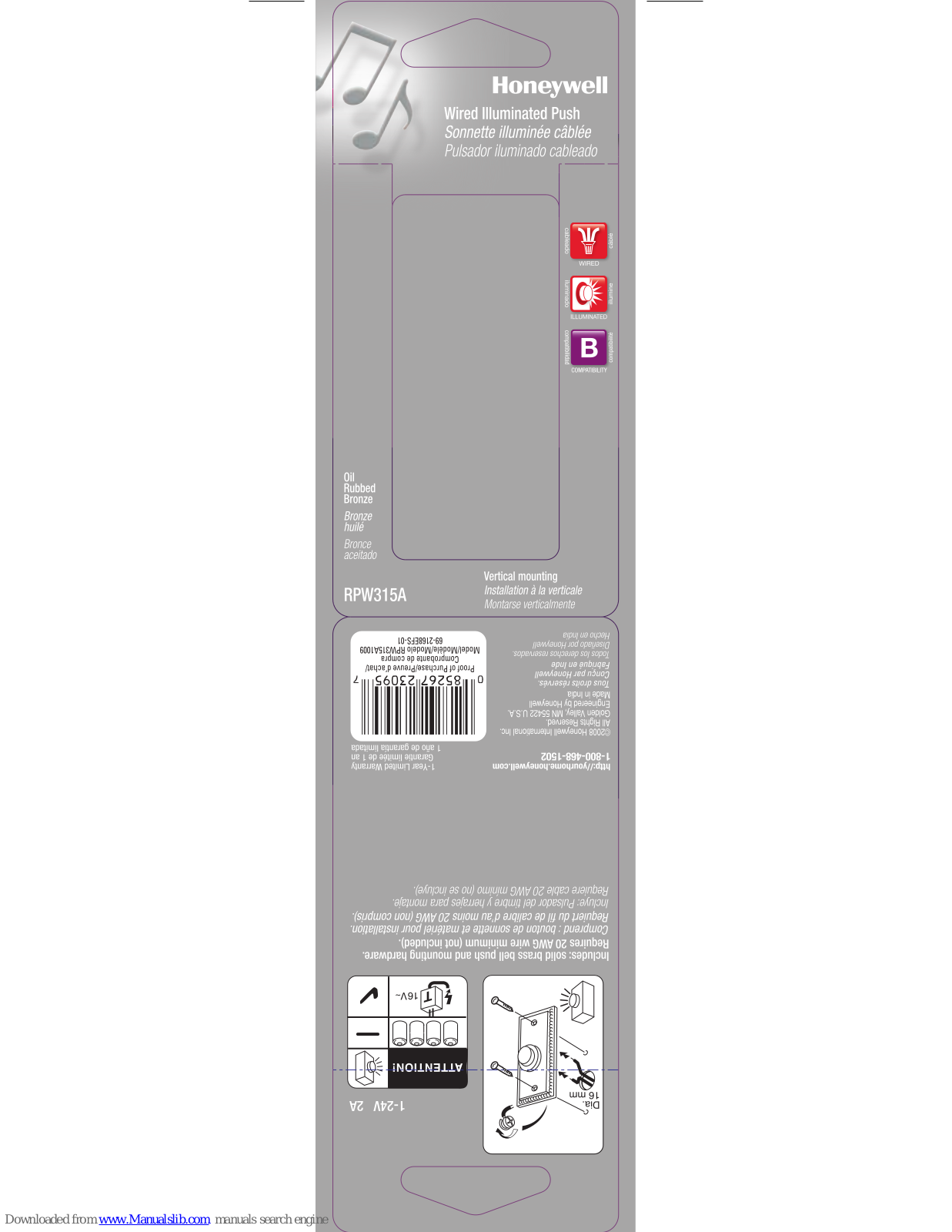 Honeywell RPW315A Owner's Manual