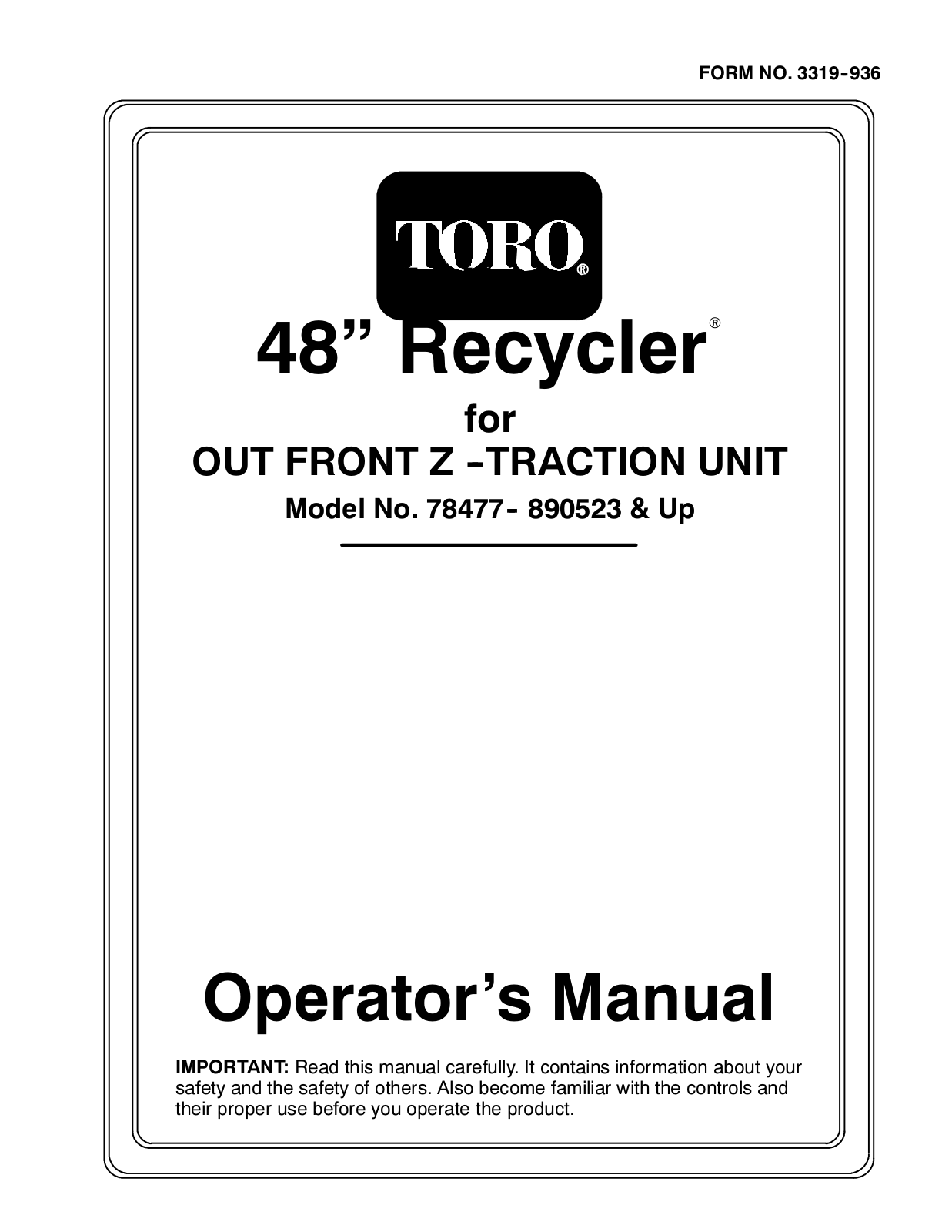 Toro 78477, 74181, 74183 Operator's Manual